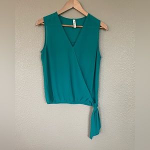 Teal V neck side tie tank